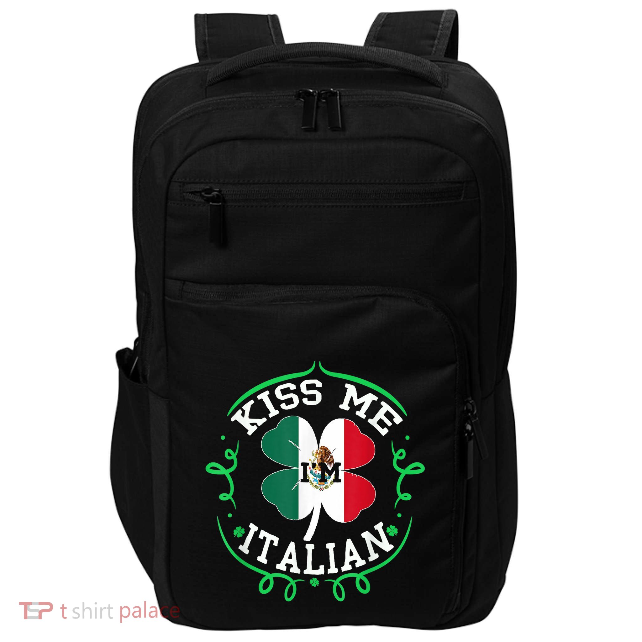 Kiss Me Im Mexican Funny Saint Patricks Day Shamrock Flag Impact Tech Backpack