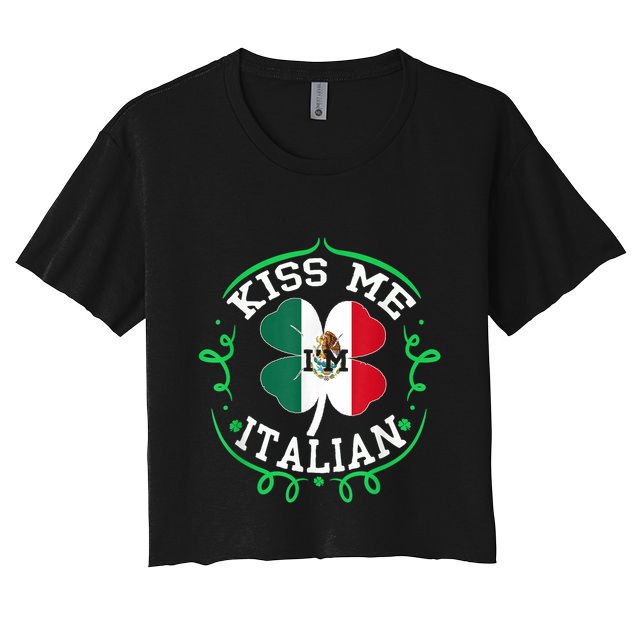 Kiss Me Im Mexican Funny Saint Patricks Day Shamrock Flag Crop Top