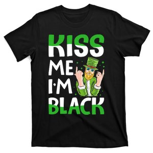 Kiss Me Im Black Funny Leprechaun T-Shirt