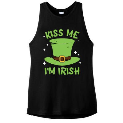 Kiss Me Im Irish Shamrock Hat Funny Gift Ladies PosiCharge Tri-Blend Wicking Tank