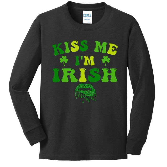 Kissing Me I'm Irish St Patricks Day Gifts Kids Long Sleeve Shirt