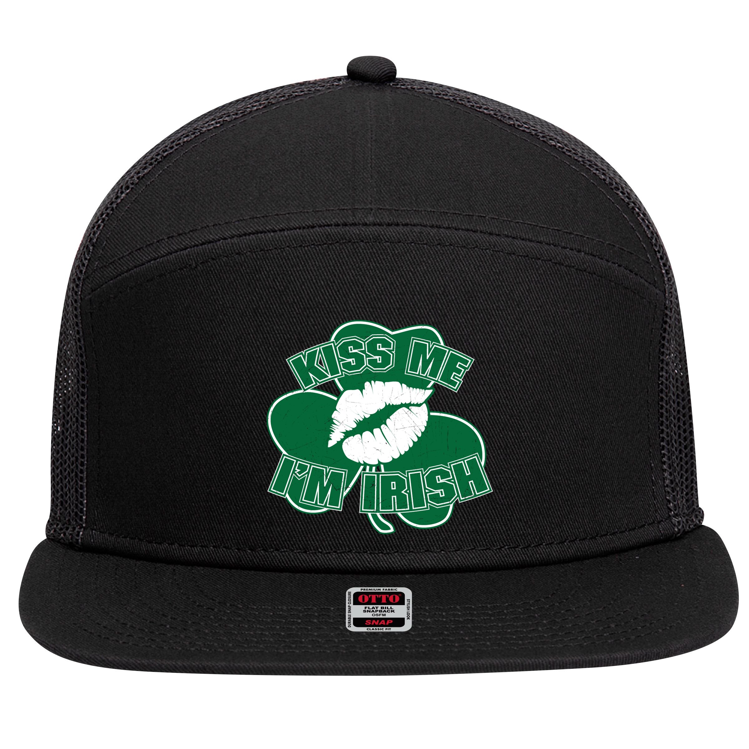 Kiss Me I'm Irish Lips 7 Panel Mesh Trucker Snapback Hat