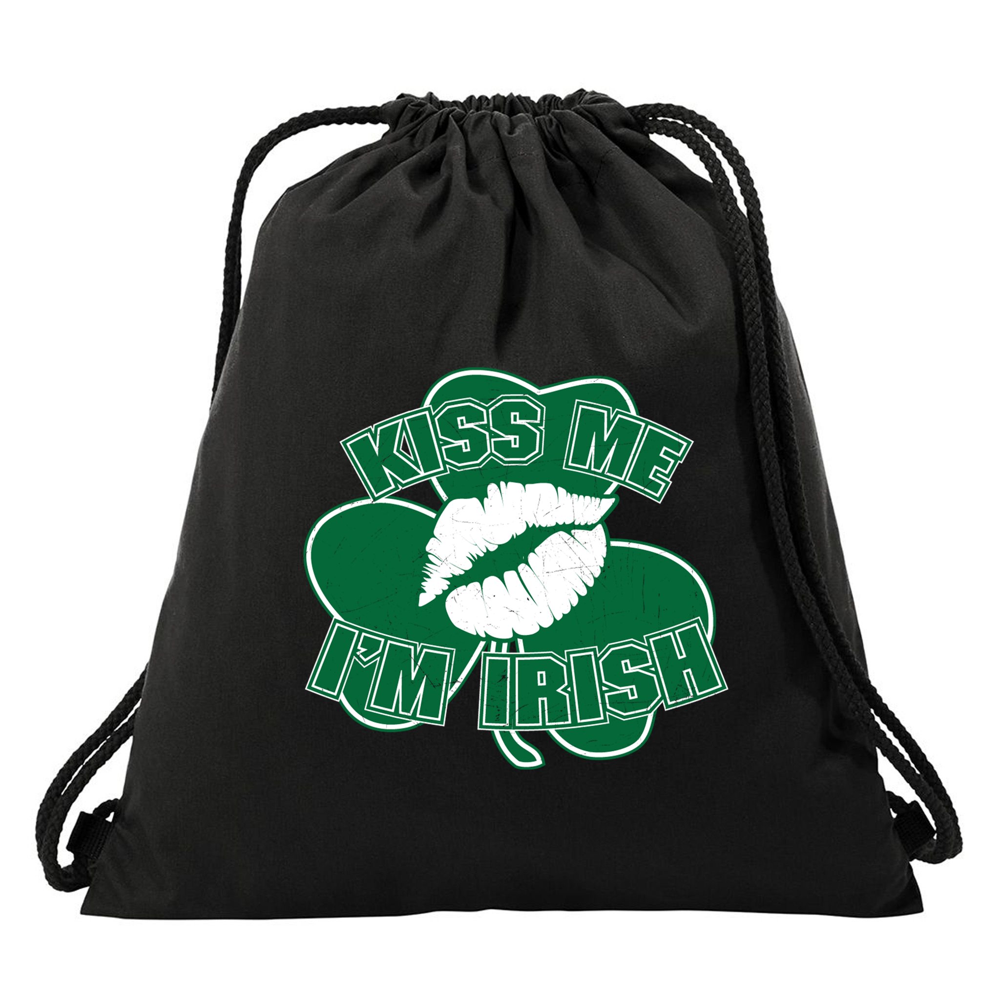 Kiss Me I'm Irish Lips Drawstring Bag