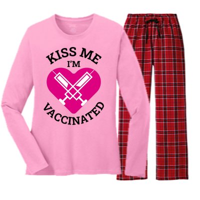 Kiss Me I'm Vaccinated Women's Long Sleeve Flannel Pajama Set 