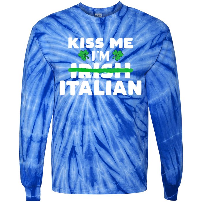 Kiss Me I'm Irish Italian Patriotic St Patricks Day Humor Gift Tie-Dye Long Sleeve Shirt