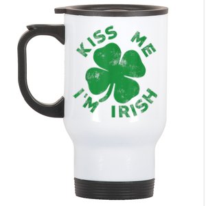 Kiss Me I'm Irish Funny Saint Patrick Day Stainless Steel Travel Mug