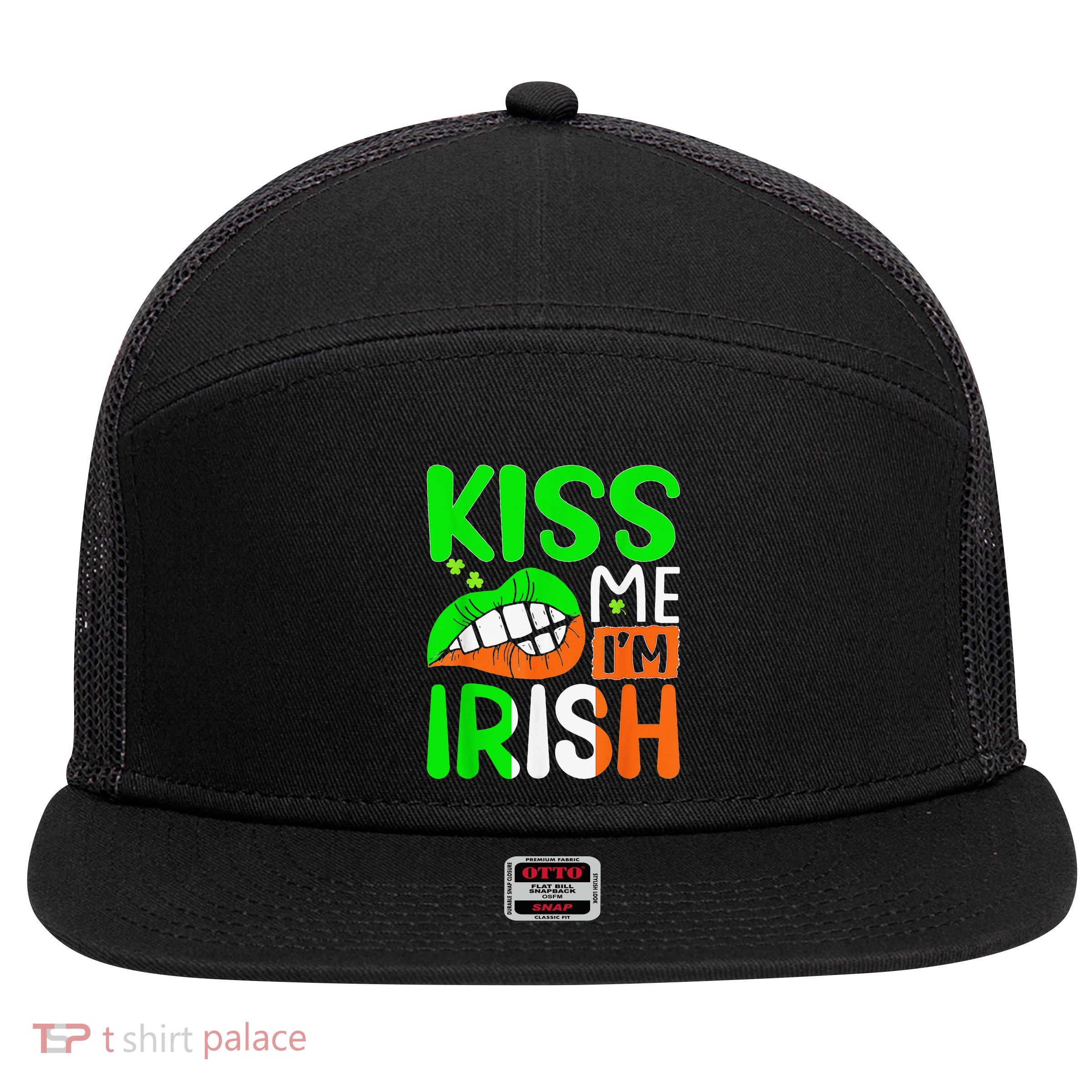 Kissing Me I'm Irish Funny St Patrick's Day Shamrock 7 Panel Mesh Trucker Snapback Hat