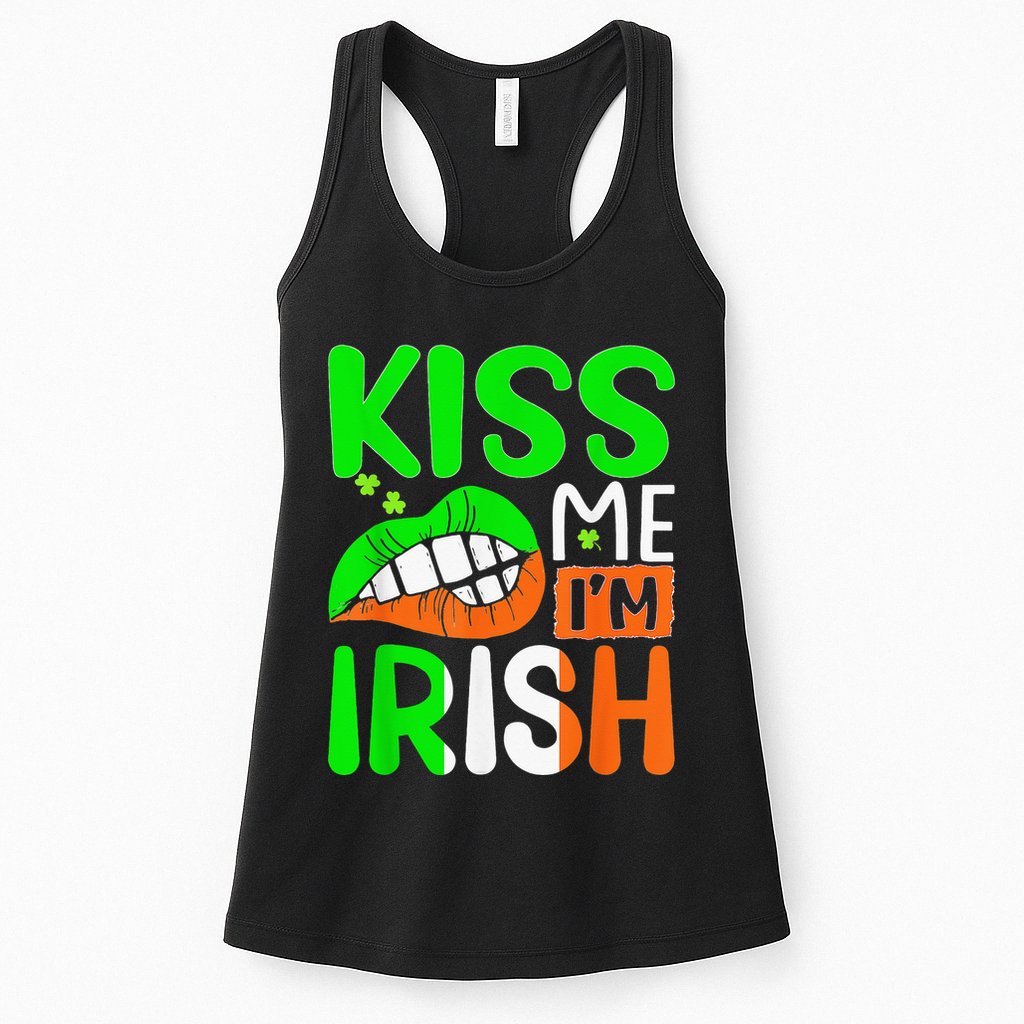 Kissing Me I'm Irish Funny St Patrick's Day Shamrock Womens Tank Top