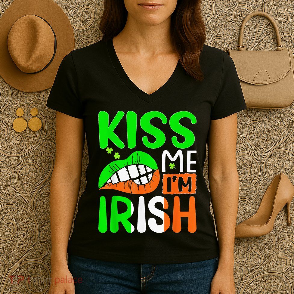 Kissing Me I'm Irish Funny St Patrick's Day Shamrock Women's V-Neck T-Shirt