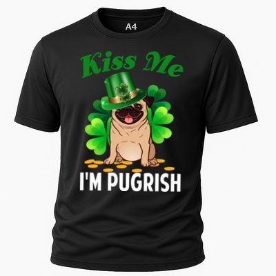 Kiss Me Im Pugrish Funny Saint Patricks Day Pug Irish Clover Performance Shirt