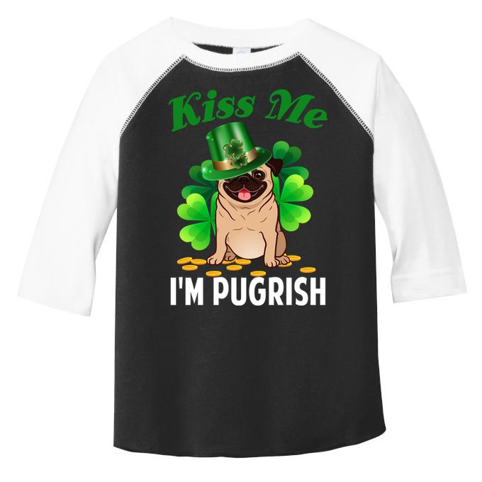 Kiss Me Im Pugrish Funny Saint Patricks Day Pug Irish Clover Toddler Fine Jersey T-Shirt