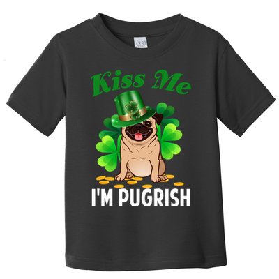 Kiss Me Im Pugrish Funny Saint Patricks Day Pug Irish Clover Toddler T-Shirt