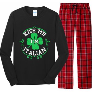 Kiss Me I'm Italian St Patricks Day Funny Shamrock Flag Cute Gift Long Sleeve Pajama Set