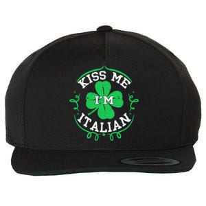 Kiss Me I'm Italian St Patricks Day Funny Shamrock Flag Cute Gift Wool Snapback Cap