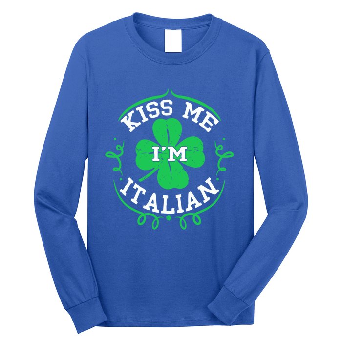 Kiss Me I'm Italian St Patricks Day Funny Shamrock Flag Cute Gift Long Sleeve Shirt