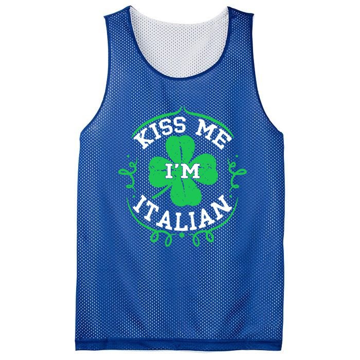 Kiss Me I'm Italian St Patricks Day Funny Shamrock Flag Cute Gift Mesh Reversible Basketball Jersey Tank