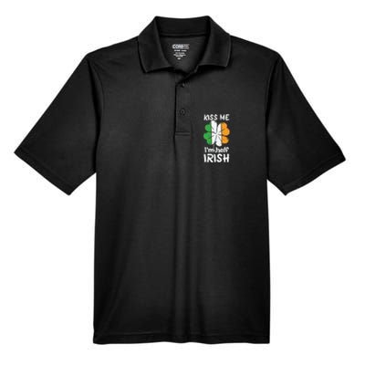 Kiss Me I'm Half Irish Funny St Patricks Day Men's Origin Performance Piqué Polo