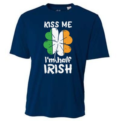 Kiss Me I'm Half Irish Funny St Patricks Day Cooling Performance Crew T-Shirt