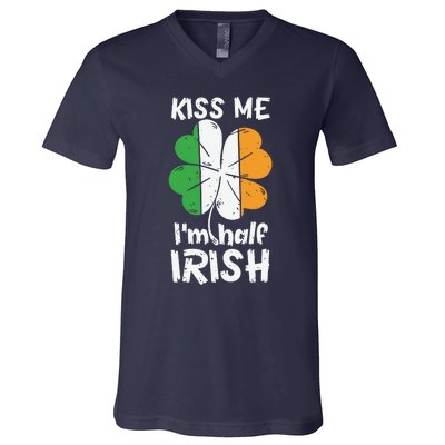 Kiss Me I'm Half Irish Funny St Patricks Day V-Neck T-Shirt