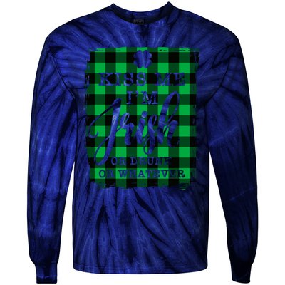 Kiss Me I'm Irish Funny St Paddy's Plaid Tie-Dye Long Sleeve Shirt