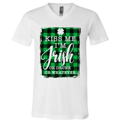 Kiss Me I'm Irish Funny St Paddy's Plaid V-Neck T-Shirt