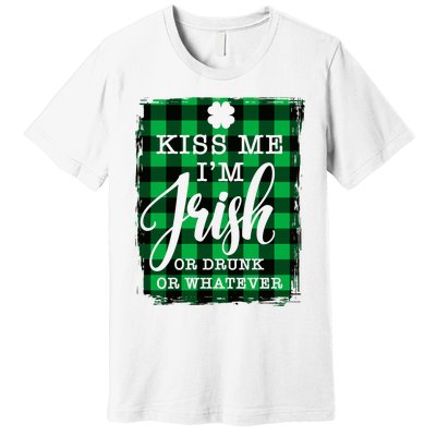 Kiss Me I'm Irish Funny St Paddy's Plaid Premium T-Shirt