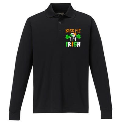 KISS ME I’M IRISH Lucky St. Patrick's Day Funny Performance Long Sleeve Polo