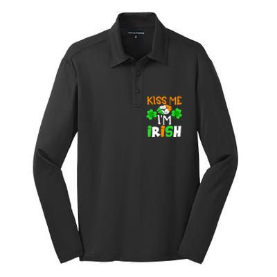 KISS ME I’M IRISH Lucky St. Patrick's Day Funny Silk Touch Performance Long Sleeve Polo