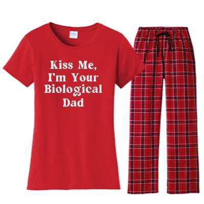 Kiss Me Im Your Biological Dad Funny Daddy Gift Women's Flannel Pajama Set