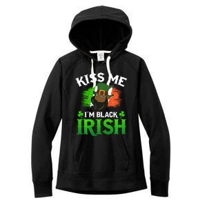 Kiss Me I'm Black Irish St Patricks Day Leprechaun Hat Cute Gift Women's Fleece Hoodie