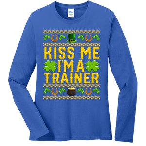 Kiss Me I'm A Trainer St Patrick's Day Fitness Trainer Gift Ladies Long Sleeve Shirt