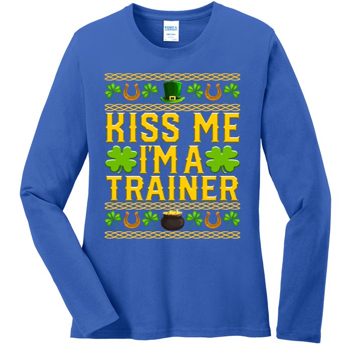 Kiss Me I'm A Trainer St Patrick's Day Fitness Trainer Gift Ladies Long Sleeve Shirt