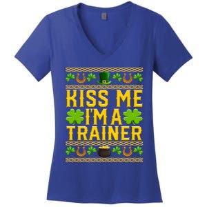 Kiss Me I'm A Trainer St Patrick's Day Fitness Trainer Gift Women's V-Neck T-Shirt