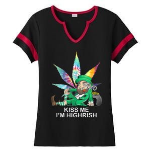 Kiss Me IM Highrish Leprechaun Weed Leaf St Patricks Day Ladies Halftime Notch Neck Tee