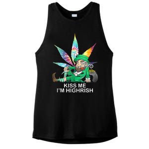 Kiss Me IM Highrish Leprechaun Weed Leaf St Patricks Day Ladies PosiCharge Tri-Blend Wicking Tank