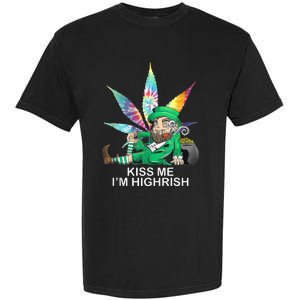 Kiss Me IM Highrish Leprechaun Weed Leaf St Patricks Day Garment-Dyed Heavyweight T-Shirt