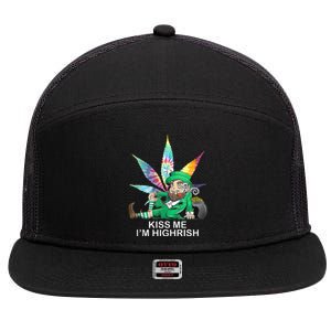 Kiss Me IM Highrish Leprechaun Weed Leaf St Patricks Day 7 Panel Mesh Trucker Snapback Hat