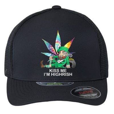 Kiss Me IM Highrish Leprechaun Weed Leaf St Patricks Day Flexfit Unipanel Trucker Cap