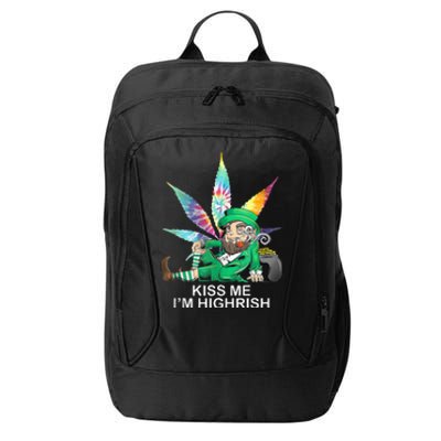 Kiss Me IM Highrish Leprechaun Weed Leaf St Patricks Day City Backpack