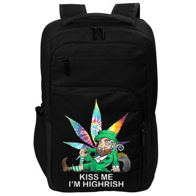 Kiss Me IM Highrish Leprechaun Weed Leaf St Patricks Day Impact Tech Backpack