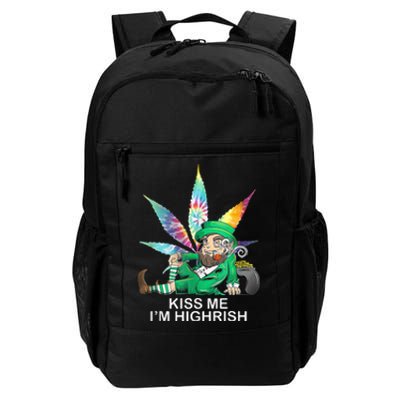 Kiss Me IM Highrish Leprechaun Weed Leaf St Patricks Day Daily Commute Backpack