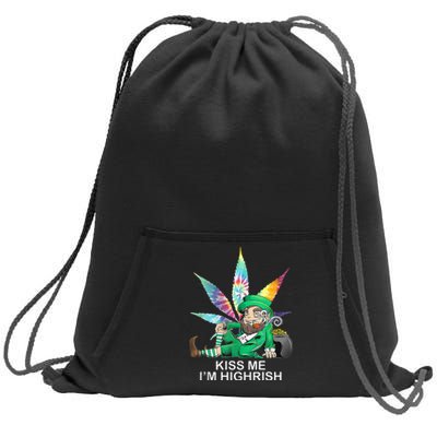 Kiss Me IM Highrish Leprechaun Weed Leaf St Patricks Day Sweatshirt Cinch Pack Bag