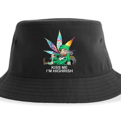 Kiss Me IM Highrish Leprechaun Weed Leaf St Patricks Day Sustainable Bucket Hat