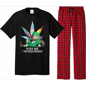 Kiss Me IM Highrish Leprechaun Weed Leaf St Patricks Day Pajama Set