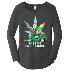 Kiss Me IM Highrish Leprechaun Weed Leaf St Patricks Day Women's Perfect Tri Tunic Long Sleeve Shirt