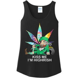 Kiss Me IM Highrish Leprechaun Weed Leaf St Patricks Day Ladies Essential Tank