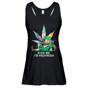 Kiss Me IM Highrish Leprechaun Weed Leaf St Patricks Day Ladies Essential Flowy Tank