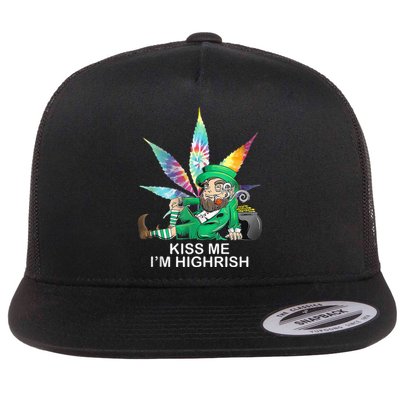 Kiss Me IM Highrish Leprechaun Weed Leaf St Patricks Day Flat Bill Trucker Hat