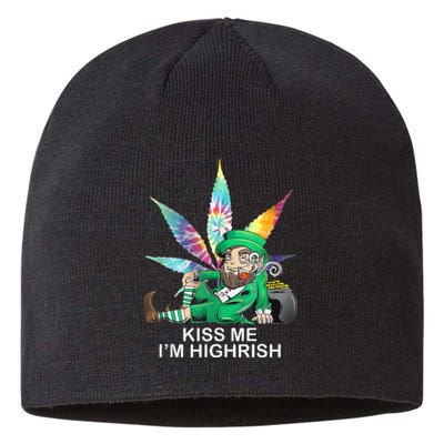 Kiss Me IM Highrish Leprechaun Weed Leaf St Patricks Day Sustainable Beanie