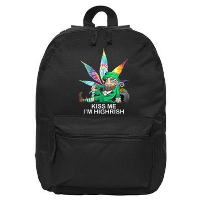 Kiss Me IM Highrish Leprechaun Weed Leaf St Patricks Day 16 in Basic Backpack